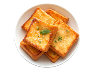 Fried toast in a white bowl isolated on transparent background