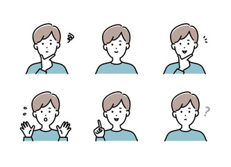 若い男性の表情イラストセット