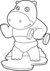 Hippo Bodybuilder Dumbbell Bodybuilding Animal Vector Graphic Art Illustration