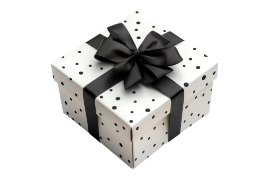 Gift box with black ribbon isolated on transparent background