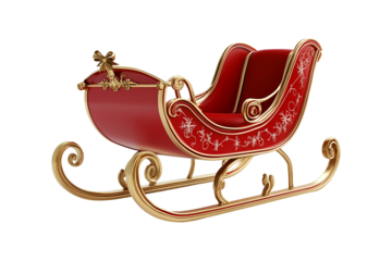 Red Christmas Santa sled isolated on transparent background