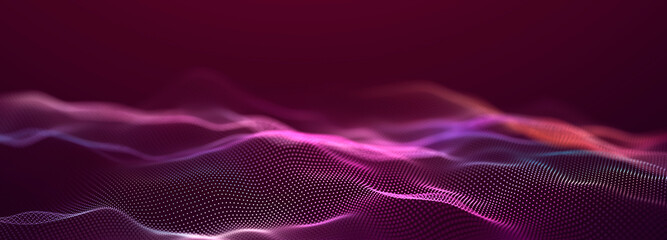 Particle stream. Purple background with many glowing particles. Information technology background. 3d rendering.