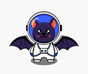Cute Bat Astronaut Mascot Character with Space Suit and Wings, Vector Illustration on White Background for Children's Design