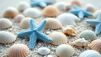 Starfish on the sand beach in clear sea water. Summer background. Summer time .Copy space. Relaxing on the beach.