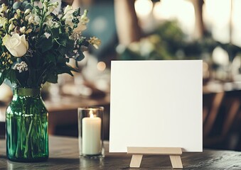 Empty sign, floral centerpiece, rustic elegance