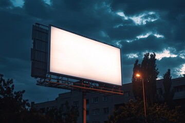 Low Angle View of Illuminated Billboard on Residential Building Against Sky