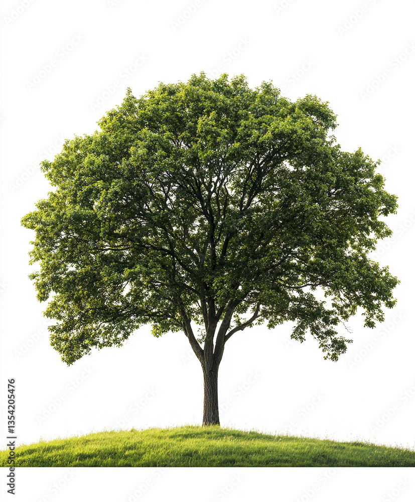Poster lush green tree stands isolated on white background