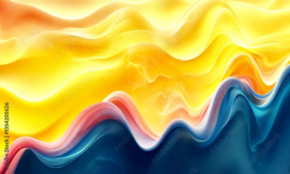 Poster abstract multicolored waves of liquid smooth silk background gradient flow video loop