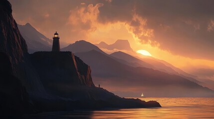 sunset lighthouse coastal landscape