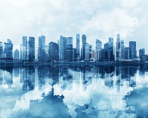 Fototapeta premium Cityscape Reflection in Blue Tones