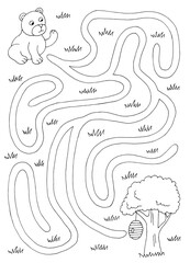 Bear maze graphic black white sketch vertical illustration vector 