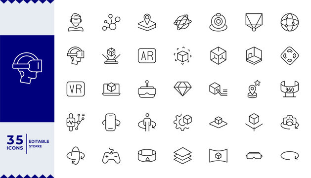 Pixel Perfect ,Versatile VR and Metaverse Icons. Line Art Graphics for Augmented Reality,Virtual Worlds,A cutting-edge collection of icon