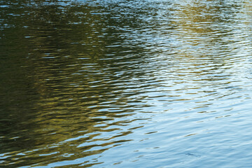 The reflection of the sun's rays in the water. The surface of the river illuminated by the sun's rays at sunset.
