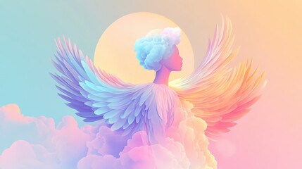 Fototapeta premium Pastel Angel in a Dreamy Cloud