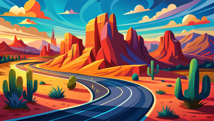 Winding road in red colorful desert mountain in southwest USA