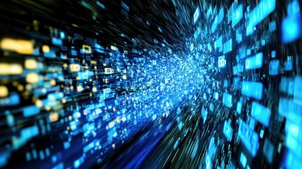 Obraz premium Digital Data Stream: A Visual Representation of Fast Moving Binary Code in Cyberspace