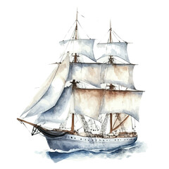 A Frigate, watercolor illustration vector, high quality, isolated on a white background.