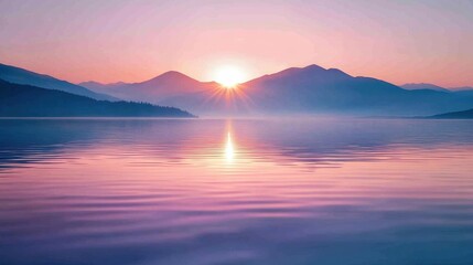 serene sunrise over mountain lake