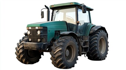 Obraz premium Powerful Green Tractor on White Background