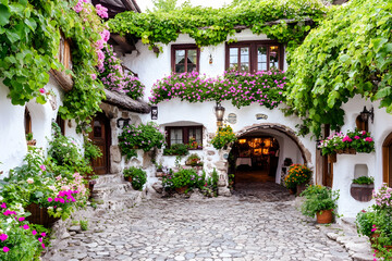 European Village Courtyard Flowers
