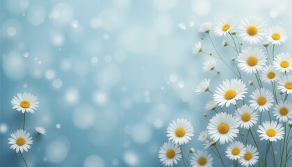 Serene Blue Background with Delicate White Daisies Peaceful Floral Photography