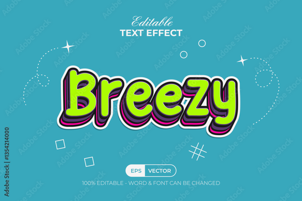 Poster breezy text effect colorful layered style. editable text effect.
