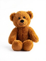 Obraz premium light brown plush teddy bear with ultra-soft mohair fur, sitting upright against a pure white background, featuring round black glass eyes and a small stitched nose, ideal for children’s product photo