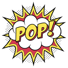 Comic Style Pop Art Explosion with Halftone Dots, Red and Yellow Accents, Black Outline