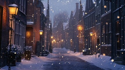 Naklejka premium snowy winter street at night