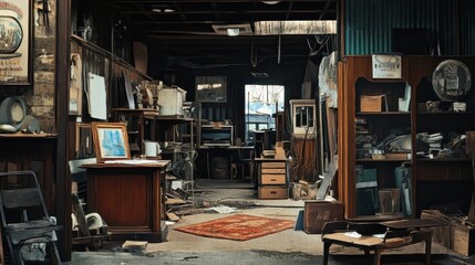 cluttered antique shop interior