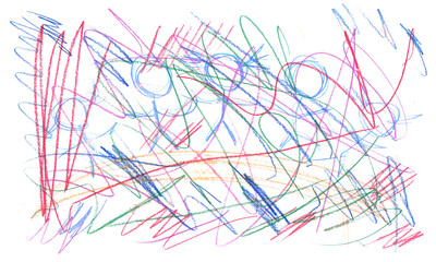 Childlike crayon scribbles on light transparent background