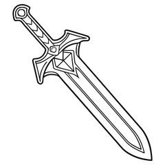 Fototapeta premium Ornamental Sword Black and White Outline with Intricate Hilt and Blade Design Isolated