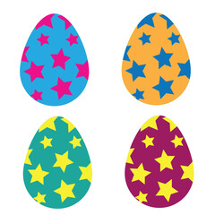 a set of beautiful colorful Easter eggs with bright stars, flat vector illustration on a white background