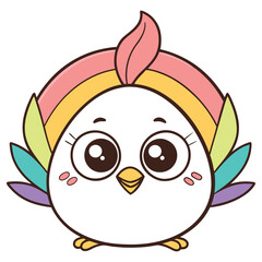 Adorable Bird Cartoon with Rainbow Feathers and Big Eyes; Cheerful Character