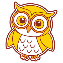 Fototapeta premium Cute Cartoon Owl Character with Big Eyes, Colorful, Detailed Outline, and White Background