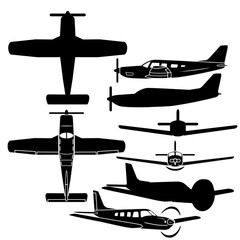 Small private airplane vetor set for vinyl projects, 