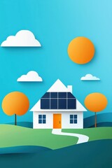 Naklejka premium Solar-powered smart home with futuristic design, representing sustainable living