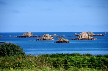 Rocks on the Brehat island in Brittany in France, Europe