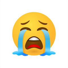 Loudly crying emoji. Yellow emoticon with streams of tears, vector 10 eps.