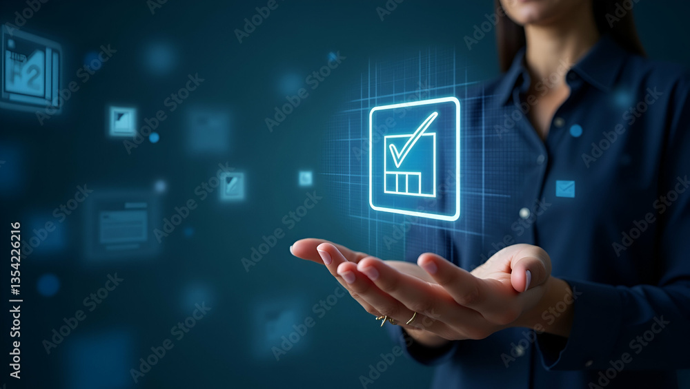 Aufkleber holographic checklists for family trips: organize essentials with a hand displaying in empty space