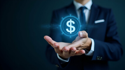 Hand using holographic financial efficiency tools for profit and loss with empty space background concept as A hand utilizing holographic tools to enhance financial efficiency optimizing profit and re