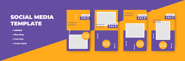 Fototapeta premium Editable Social Media Template with Super Sale and Order Now Options