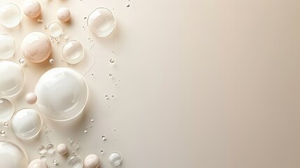 Beige cosmetic bubbles, skincare background, soft light,  minimal design