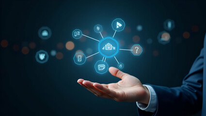 Flat Hand Engaging with Holographic Personal Loan Device: Explore Financial Services, Interest Rates, and Payment Options in a Cute Vector Illustration