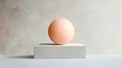 A floating pastel peach sphere on a light gray surface