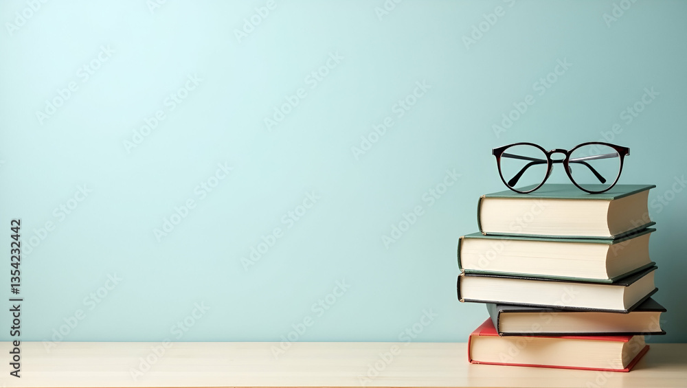 Poster flat international literacy day border frame with stack of books and reading glasses copy space for 