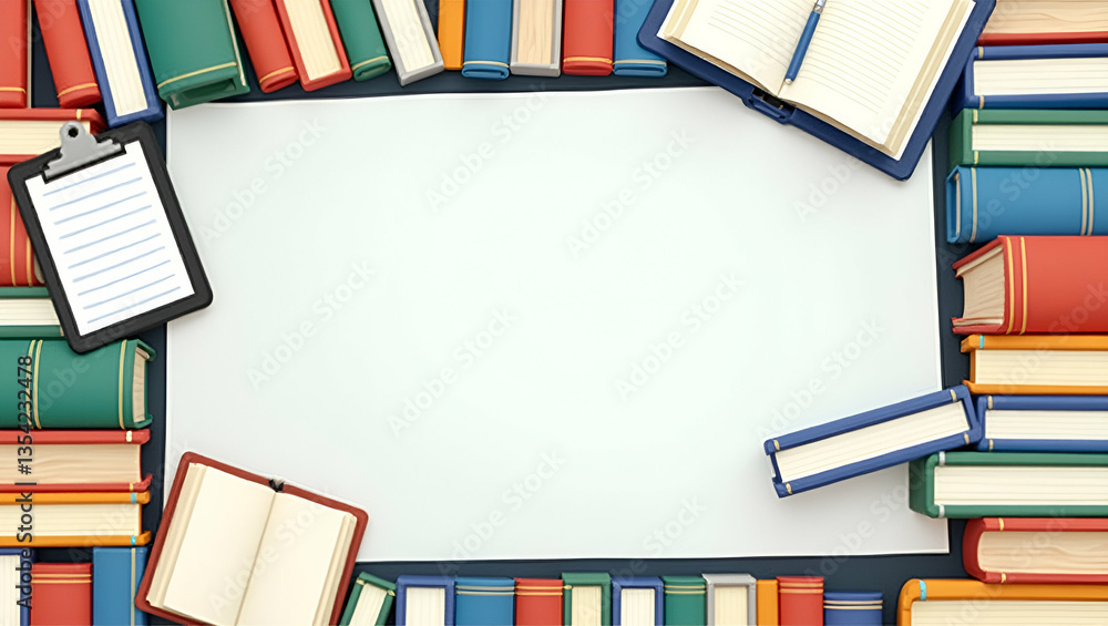 Poster flat international literacy day border frame with digital tablet and books copy space for text conce