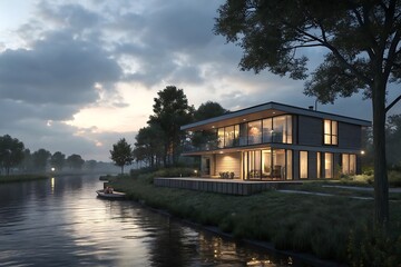 Obraz premium Modern new Construction White Siding Cottage House