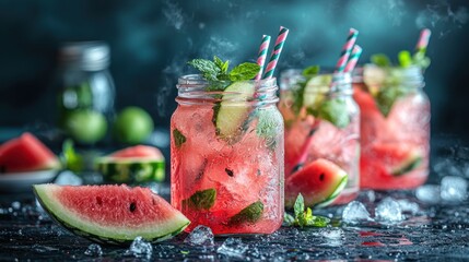 Refreshing Watermelon Mint Iced Tea in Jars