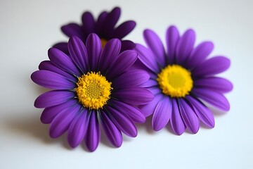 Three Beautiful Purple Flowers With Yellow Centers in a Close Up